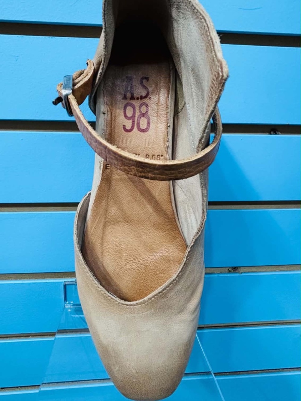 Women's beige-camel leather model clog/pump with ankle strap from brand A.S.98